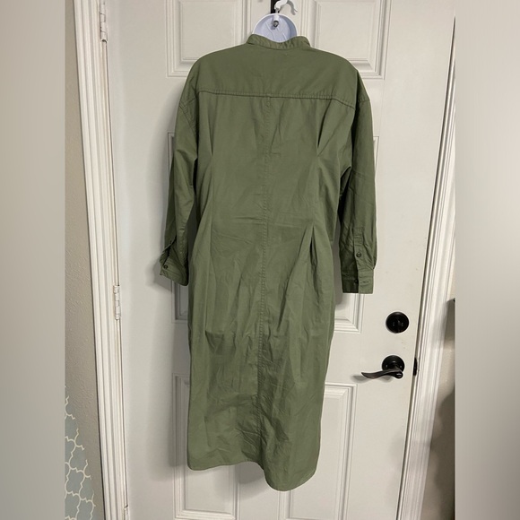 D7- AMERICAN HOLIC Olive Green Basic Mandarin Collar Shirt Dress - Picture 7 of 8